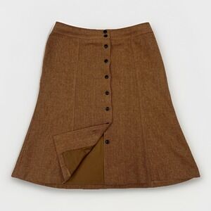 Vintage Talbots 100% Wool Midi Skirt Brown Herringbone A-Line 14P Old Money